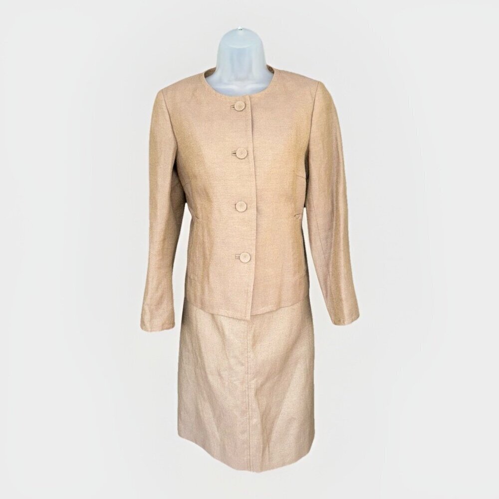 NEW Talbots Sleeveless Dress Suit Beige Shimmer Women's 6 Festive Career Holiday